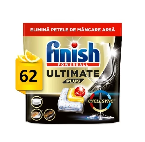 Detergent Capsule Pentru Masina De Spalat Vase Finish Ultimate All in One Lemon 62 spalari